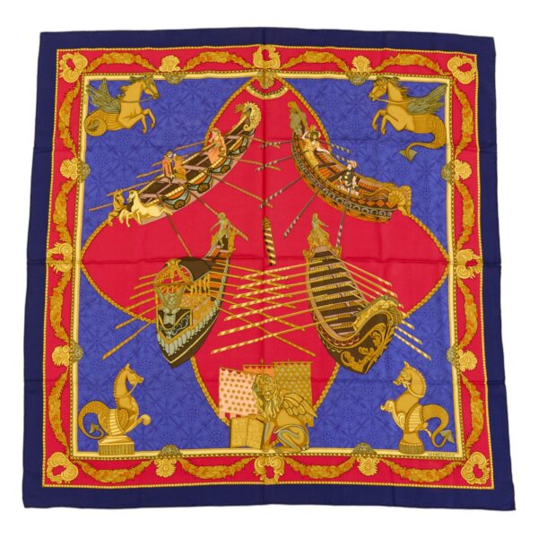 Hermes Silk Scarf Carre 90 "Les Bissone de Venise" Blue Silk Scarf
