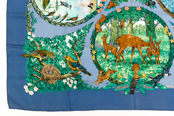 Hermes Silk Scarf Carre 90 "Les Quatre Saisons" Blue Silk Scarf - Image 5