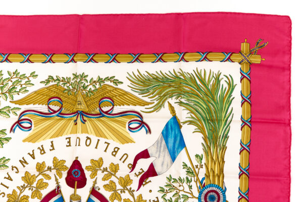 Hermes Silk Scarf Carre 90 "LIBERTE EGALITE FRATERNITE REPUBLIQUE FRANCAISE" Pink Silk Scarf - Image 3