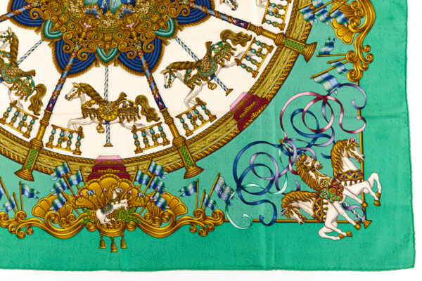 Hermes Silk Scarf Carre 90 "LUNA PARK" Green Silk Scarf - Image 6