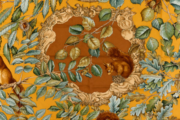 Hermes Silk Scarf Carre 90 "Casse Noisette Squirrel" Brown Silk Scarf - Image 4
