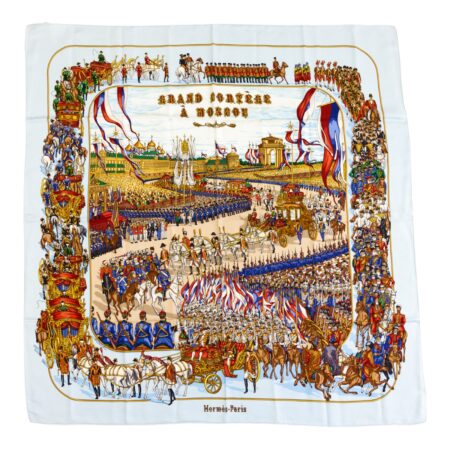 Hermes Silk Scarf Carre 90 "GRAND CORTEGE A MOSCOU" Blue Silk Scarf