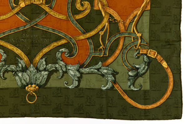 Hermes Silk Scarf Carre 90 "L'INSTRUCTION DU ROY" Green Silk Scarf - Image 6