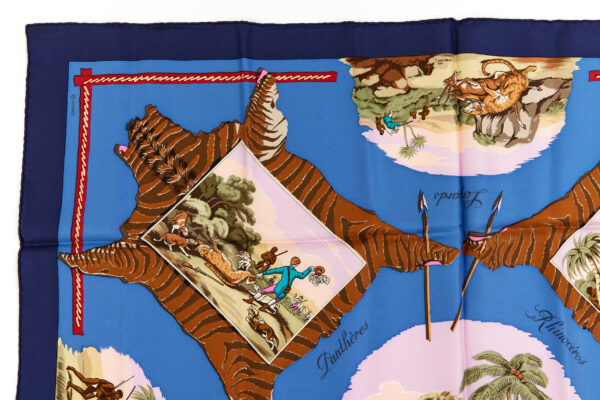 Hermes Silk Scarf Carre 90 "La Chasse en Afrique" Blue Silk Scarf - Image 2