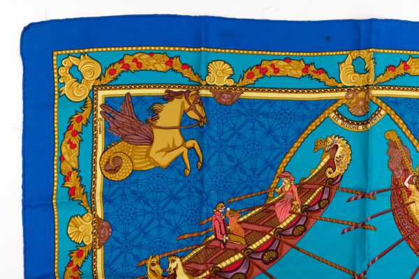 Hermes Silk Scarf Carre 90 "Les Bissone de Venise" Blue Silk Scarf - Image 2