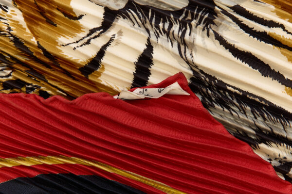Hermes Silk Scarf Carre 90 "Tiger Royal" Red Silk Pleats Scarf - Image 8