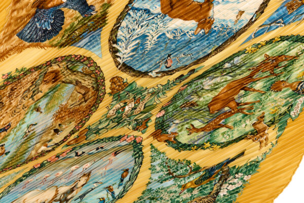 Hermes Silk Scarf Carre 90 "Les Quatre Saisons" Yellow Silk Pleats Scarf - Image 4