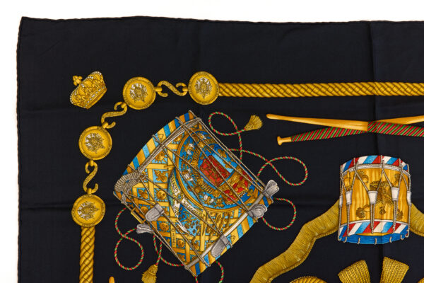Hermes Silk Scarf Carre 90 "LES TAMBOURS" Black Silk Scarf - Image 2