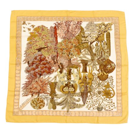 Hermes Silk Scarf Carre 90 "Les Legendes de L'arbre" Yellow Silk Scarf