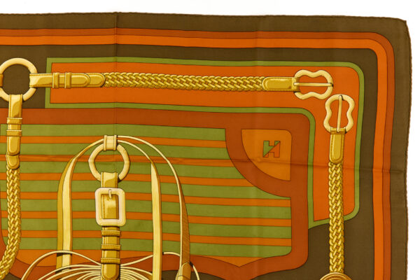 Hermes Silk Scarf Carre 90 "Coaching" Brown Silk Scarf - Image 3