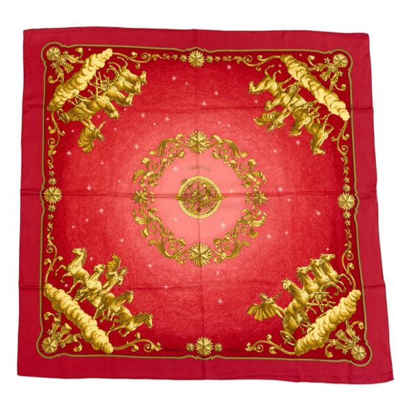 Hermes Silk Scarf Carre 90 "COSMOS" Red Silk Scarf