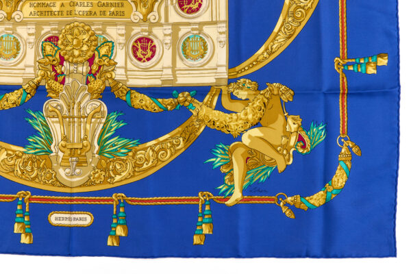 Hermes Silk Scarf Carre 90 "HOMMAGE A CHARLES GARNIER" Blue Silk Scarf - Image 6