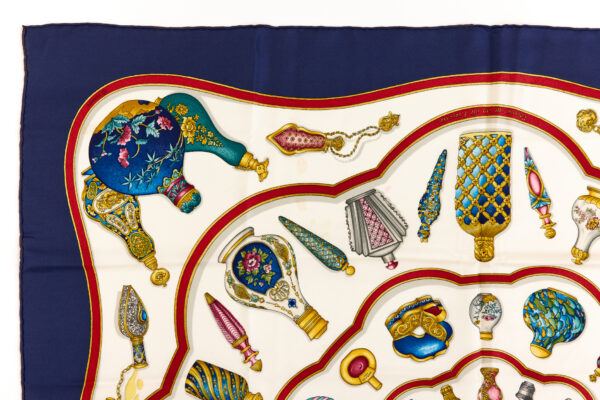 Hermes Silk Scarf Carre 90 "Qu'Importe Le Flacon" Blue Silk Scarf - Image 2