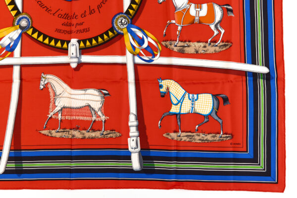 Hermes Silk Scarf Carre 90 "Couvertures et Tenues de Jour" Red Silk Scarf - Image 6