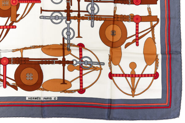 Hermes Silk Scarf Carre 90 "BRIDE ET FRONTAUX" Blue Silk Scarf - Image 6