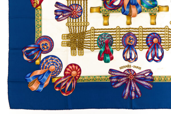 Hermes Silk Scarf Carre 90 "Les Rubans du Cheval" Blue Silk Scarf - Image 5