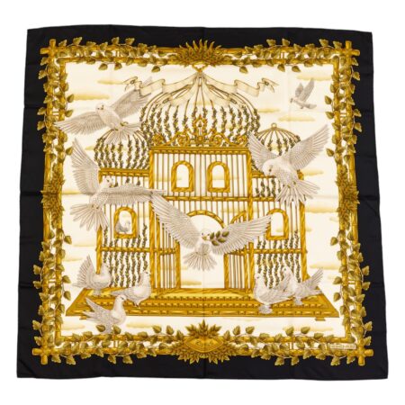 Hermes Silk Scarf Carre 90 "Envol" Black Silk Scarf