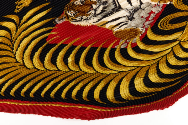 Hermes Silk Scarf Carre 90 "Tiger Royal" Red Silk Pleats Scarf - Image 6