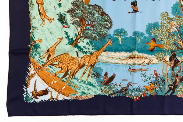 Hermes Silk Scarf Carre 90 "Africa" Blue Silk Scarf - Image 5