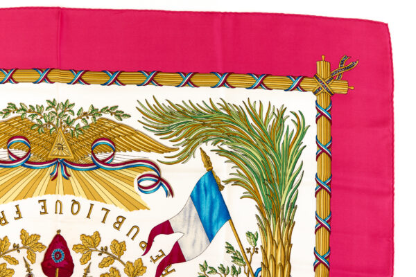Hermes Silk Scarf Carre 90 "LIBERTE EGALITE FRATERNITE REPUBLIQUE FRANCAISE" Pink Silk Scarf - Image 3