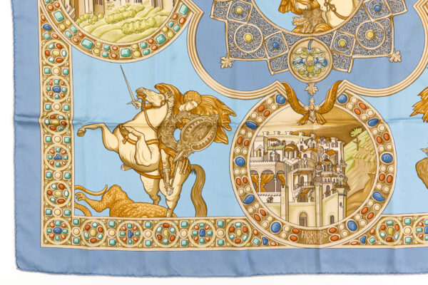 Hermes Silk Scarf Carre 90 "LE TRIOMPHE DU PALADIN" Blue Silk Scarf - Image 5