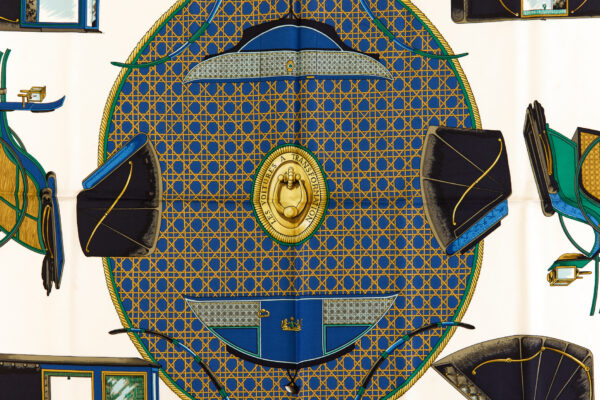 Hermes Silk Scarf Carre 90 "Les Voitures a Transformation" Blue Silk Scarf - Image 4