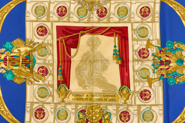 Hermes Silk Scarf Carre 90 "HOMMAGE A CHARLES GARNIER" Blue Silk Scarf - Image 4
