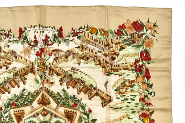 Hermes Scarf 90 "Au Pays de Cocagne" Yellow 100% Silk Scarf 35" - Image 3