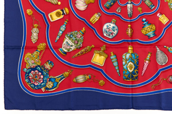 Hermes Silk Scarf Carre 90 "Qu'Importe Le Flacon" Blue Silk Scarf - Image 5