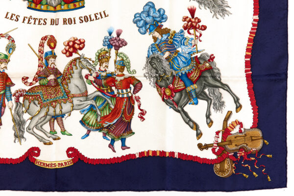 Hermes Silk Scarf Carre 90 "Les Fetes du Roi Soleil" Blue Silk Scarf - Image 6