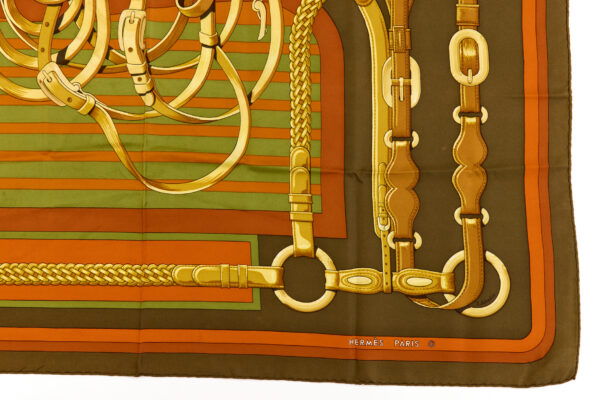 Hermes Silk Scarf Carre 90 "Coaching" Brown Silk Scarf - Image 6