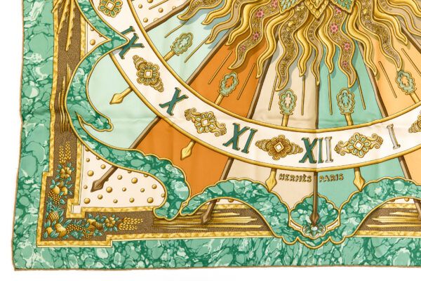 Hermes Silk Scarf Carre 90 "CARPE DIEM" Green Silk Scarf - Image 5