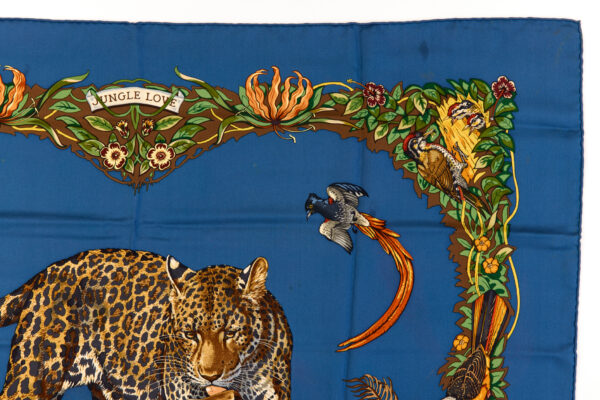 Hermes Silk Scarf Carre 90 "JUNGLE LOVE" Blue Silk Scarf - Image 3