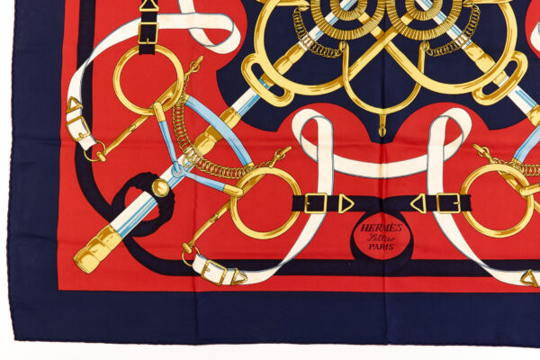 Hermes Silk Scarf Carre 90 "Eperon d’Or" Blue Silk Scarf - Image 5