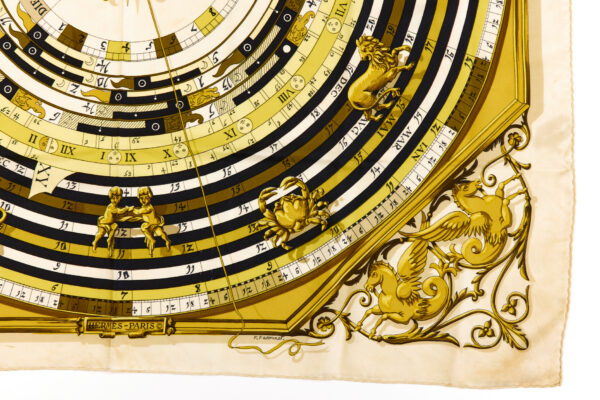 Hermes Silk Scarf Carre 90 "DIES ET HORE" White Silk Scarf - Image 6