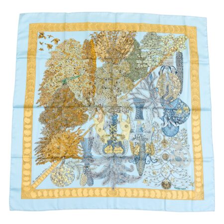 Hermes Silk Scarf Carre 90 "Les Legendes de L'arbre" Blue Silk Scarf
