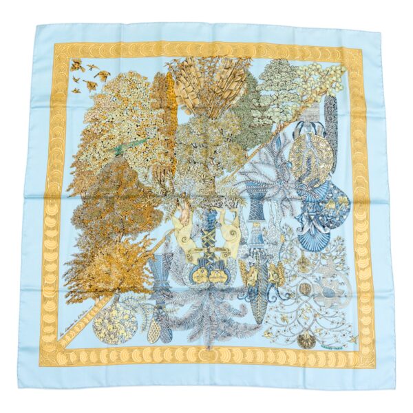 Hermes Silk Scarf Carre 90 "Les Legendes de L'arbre" Blue Silk Scarf