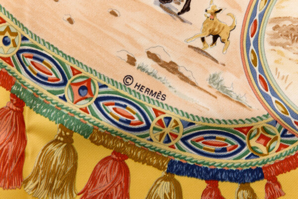 Hermes Silk Scarf Carre 90 "CAVALIERS PEULS" Yellow Silk Scarf - Image 7