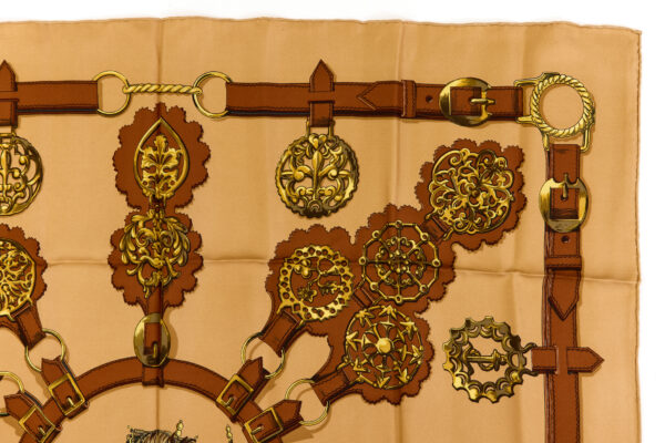 Hermes Silk Scarf Carre 90 "Cuivreries" Brown Silk Scarf - Image 3