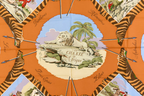 Hermes Silk Scarf Carre 90 "La Chasse en Afrique" Orange Silk Scarf - Image 4