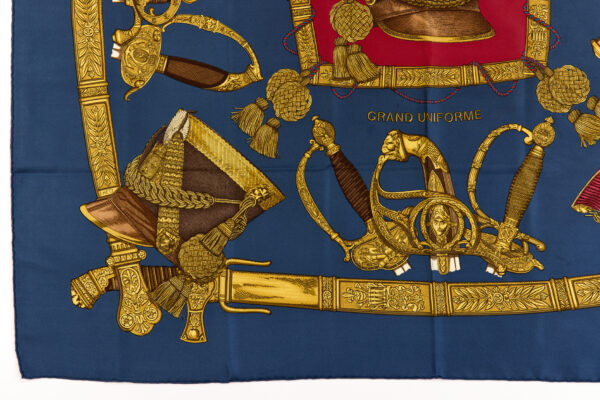 Hermes Silk Scarf Carre 90 "GRAND UNIFORME" Blue Silk Scarf - Image 5