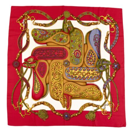 Hermes Silk Scarf Carre 90 "Festival" Red Silk Scarf
