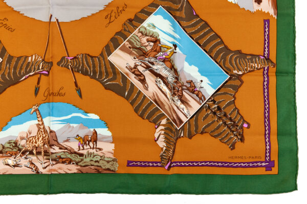 Hermes Silk Scarf Carre 90 "La Chasse en Afrique" Green Silk Scarf - Image 6
