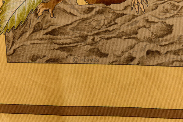 Hermes Silk Scarf Carre 90 "Casse Noisette Squirrel" Yellow Silk Scarf - Image 7
