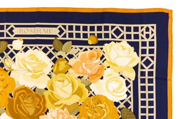 Hermes Silk Scarf Carre 90 "ROSERAIE" Yellow Silk Scarf - Image 3