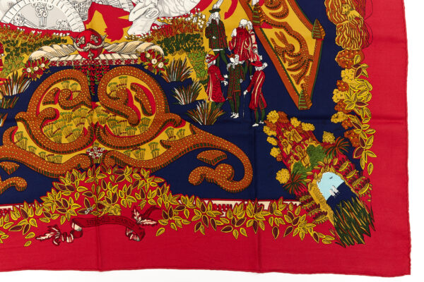 Hermes Silk Scarf Carre 90 "LE PARADIS DU ROY" Red Silk Scarf - Image 6