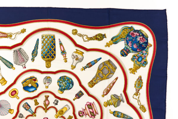 Hermes Silk Scarf Carre 90 "Qu'Importe Le Flacon" Blue Silk Scarf - Image 3