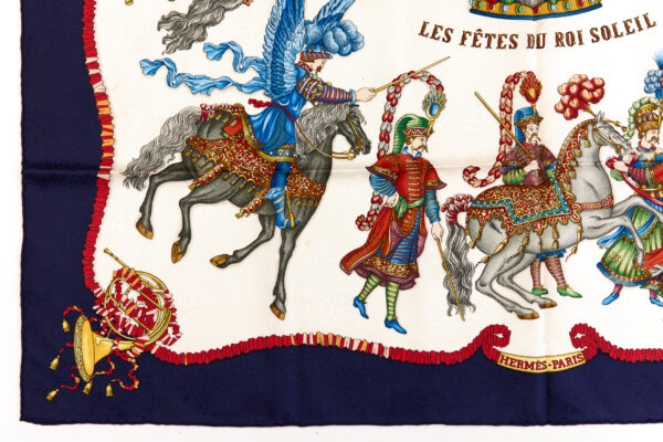 Hermes Silk Scarf Carre 90 "Les Fetes du Roi Soleil" Blue Silk Scarf - Image 5