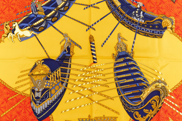 Hermes Silk Scarf Carre 90 "Les Bissone de Venise" Blue Silk Scarf - Image 4