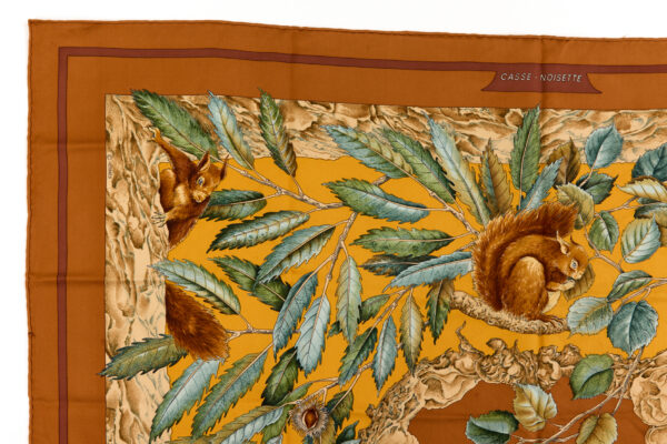 Hermes Silk Scarf Carre 90 "Casse Noisette Squirrel" Brown Silk Scarf - Image 2